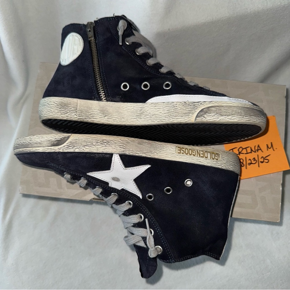 NEW! GGDB GOLDEN GOOSE Navy Suede Francy Side-Zip Sneakers size 39 New in Box! - Picture 15 of 16
